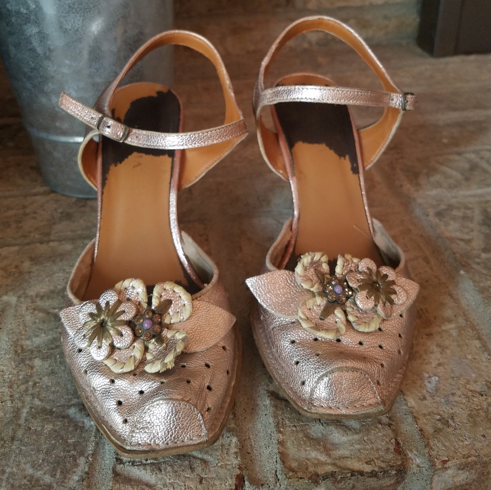 Real Rose Gold Metallic Leather Wedge Sandals from Spain